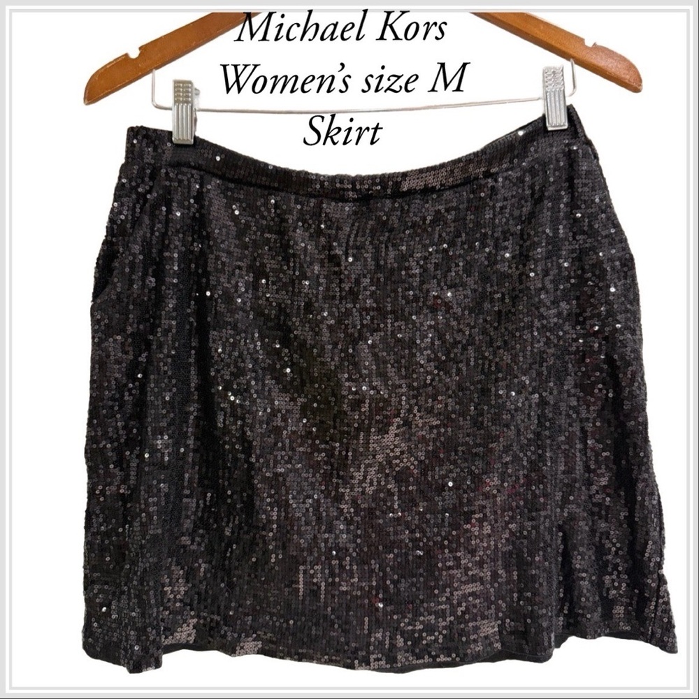 Sequin Black Skirt size M women’s michael kors lined pockets pull on EUC